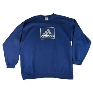 Vintage Adidas‎ Sweatshirt Crewneck Navy Blue Made in USA Men's Size XXL 3XL Y2K